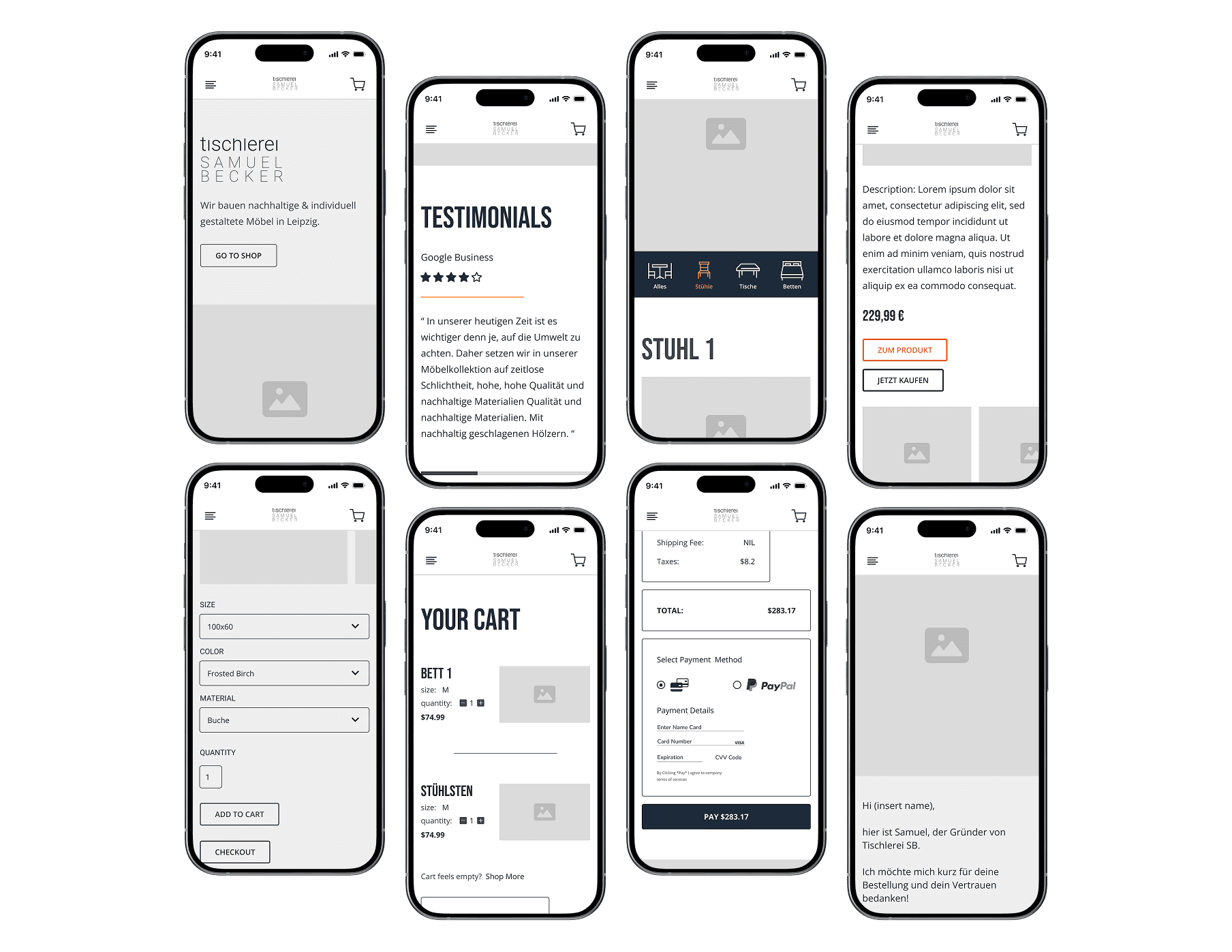 Tischlerei Onlineshop Screen