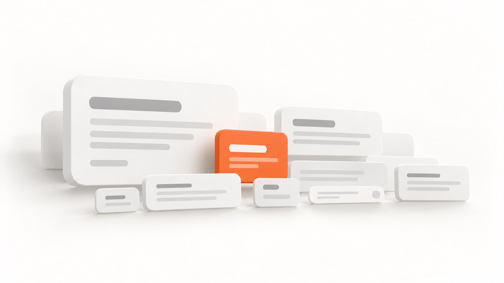 A structured typography system represented by layered interface panels for a growing digital product.