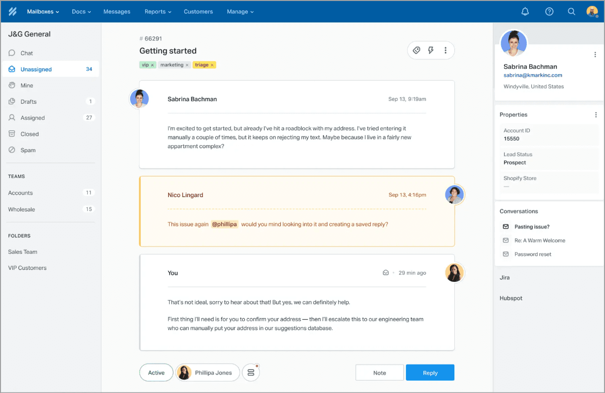 Conversation thread in Help Scout inbox