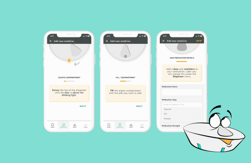 Pillbie smart medication dispensers mobile application user interface
