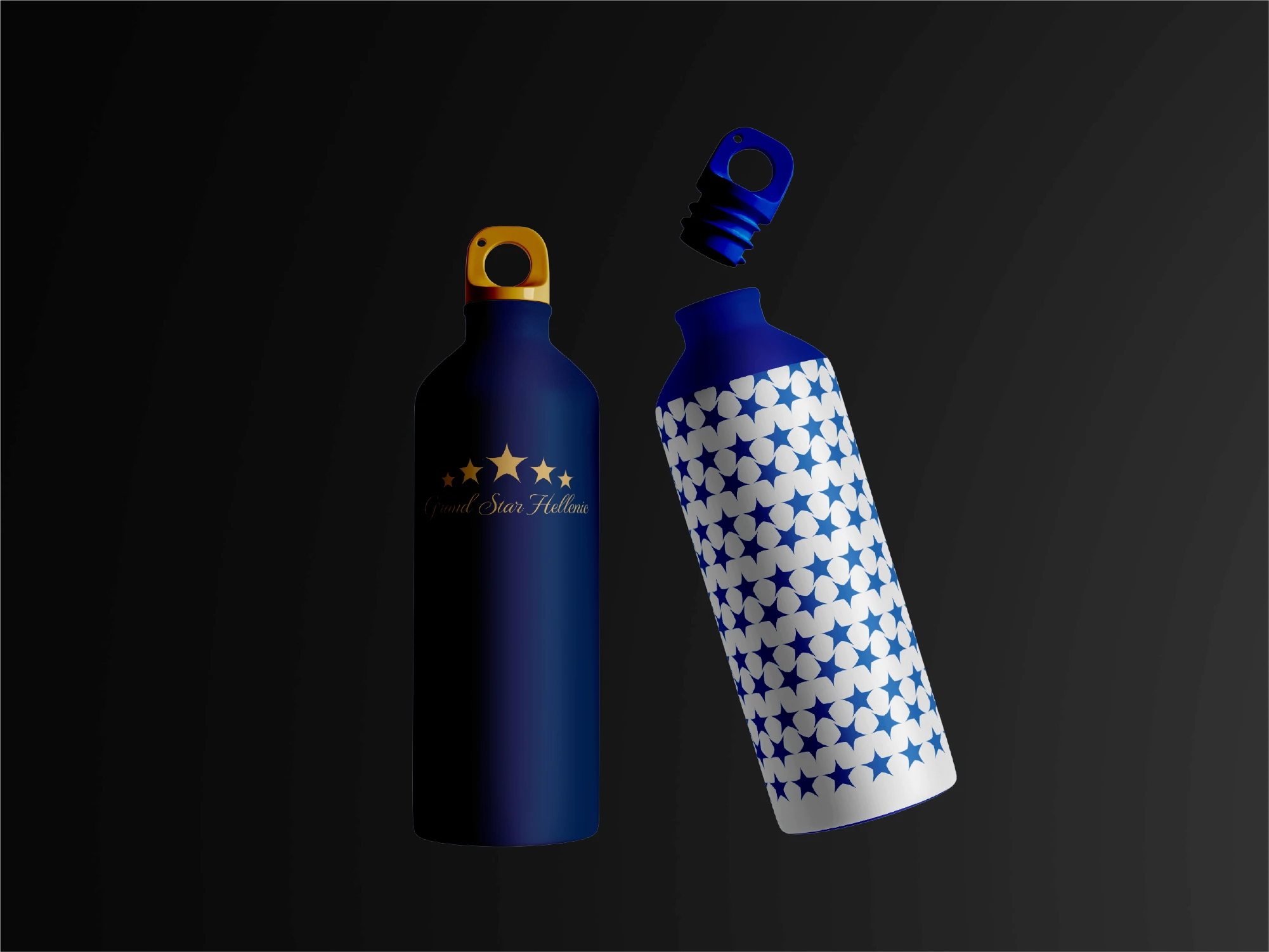 Grand star hellenic merch. Stainless steel bottle with brand pattern.