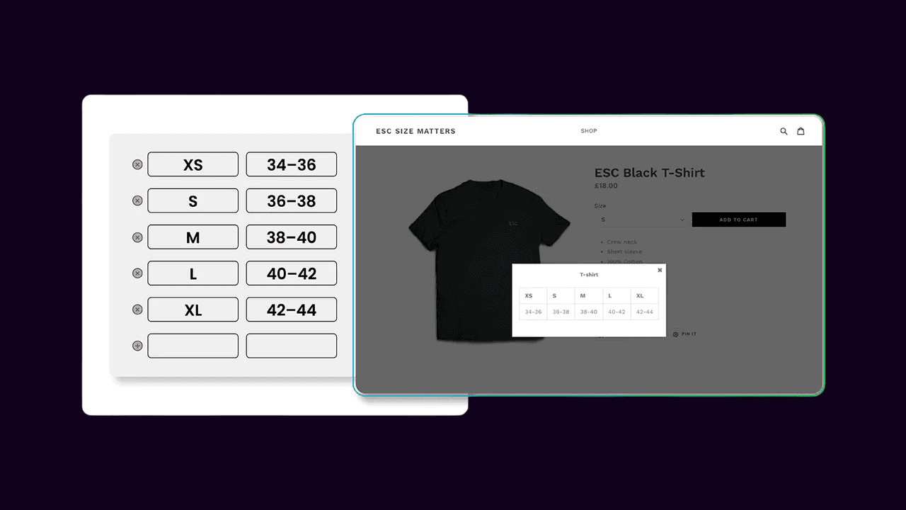 Shirt and detailed size chart for fit guidance