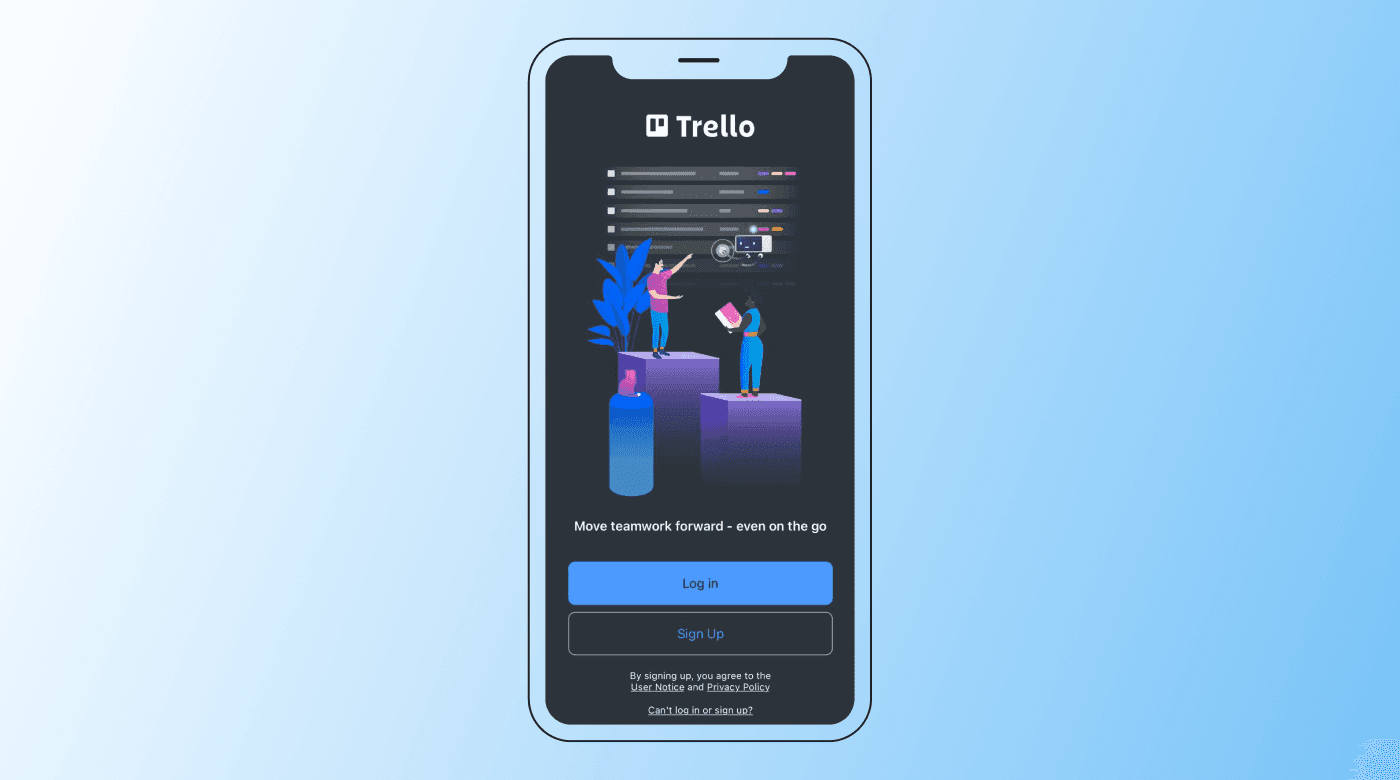 Trello mobile app login page