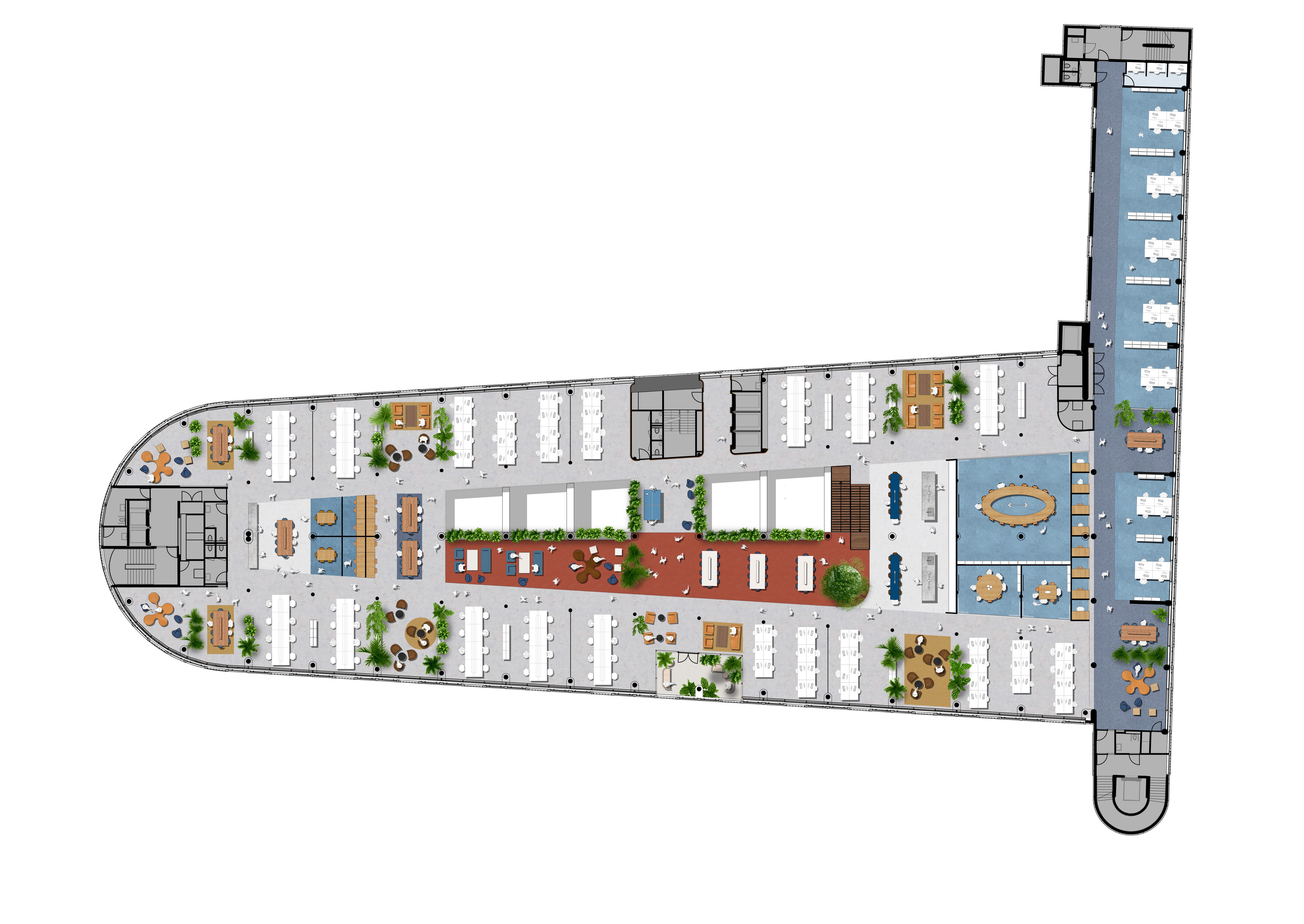 Floor plan with workspace concept for the renovation of the stationspostgebouw