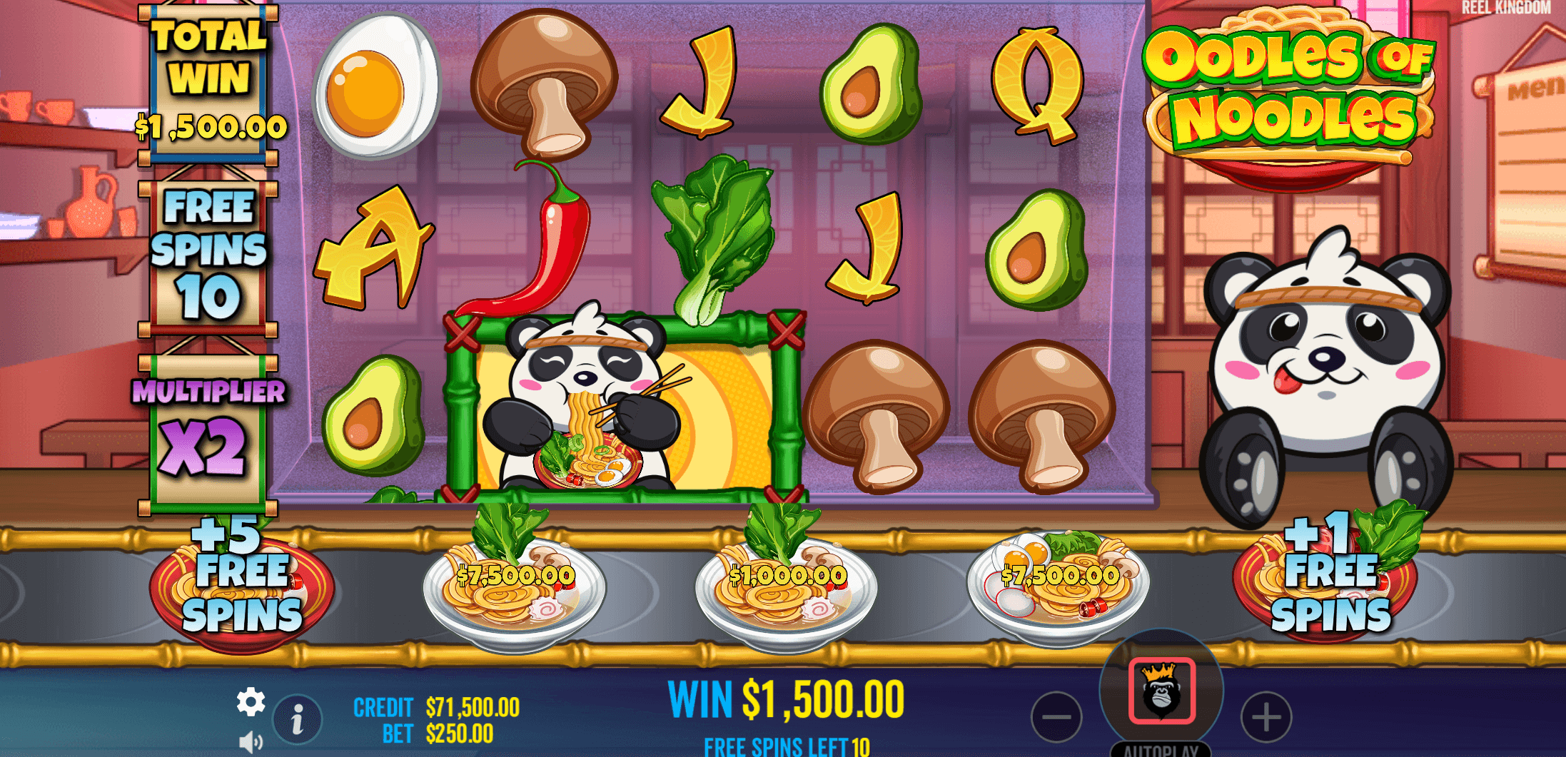 Oodles of Noodles slot, Reel Kingdom slots, panda slot, Asian restaurant theme slot, free spins slot, high volatility slot, slot machine review, slot RTP, big win slots, online casino slots, slot bonus features, free spins buy, slot max win, gambling, casino games, slot gameplay, slot symbols, slot paylines, slots with ante bet