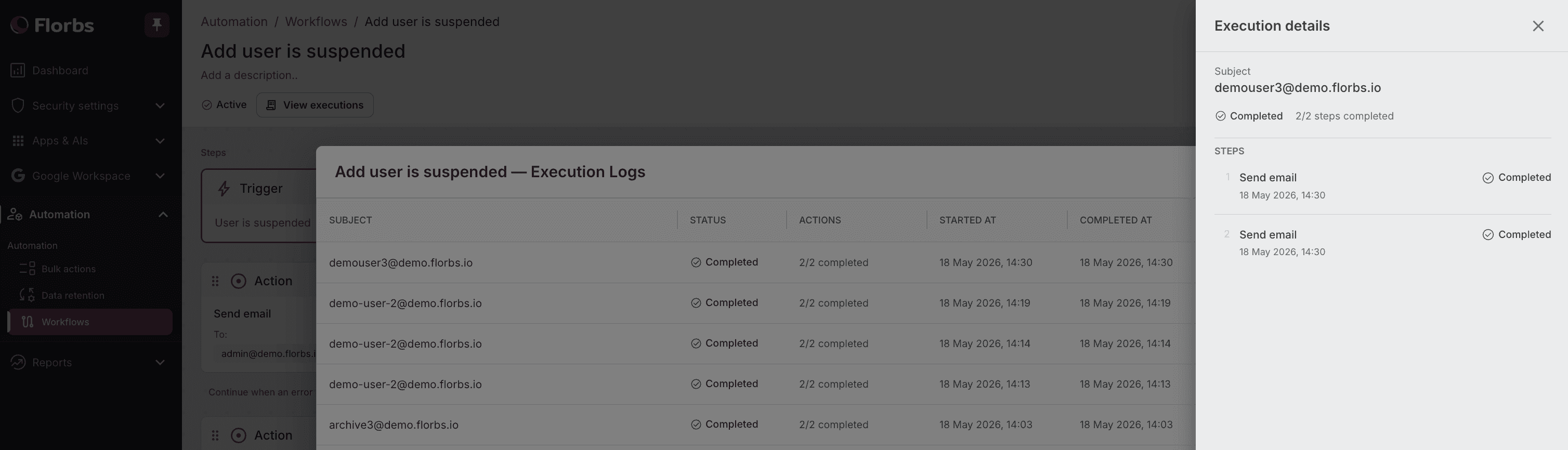 Workflow runs execution history and controls