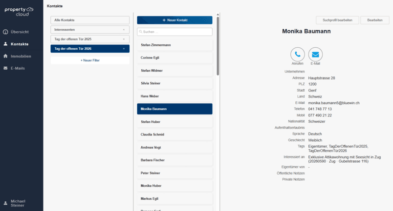 Immobilien CRM Schweiz Konaktverwaltung und Suchprofile