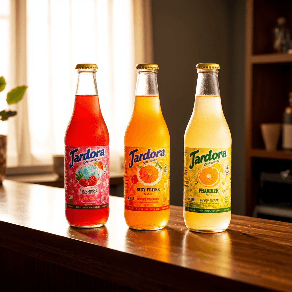 product photography of a set of flavored soft drink bottles