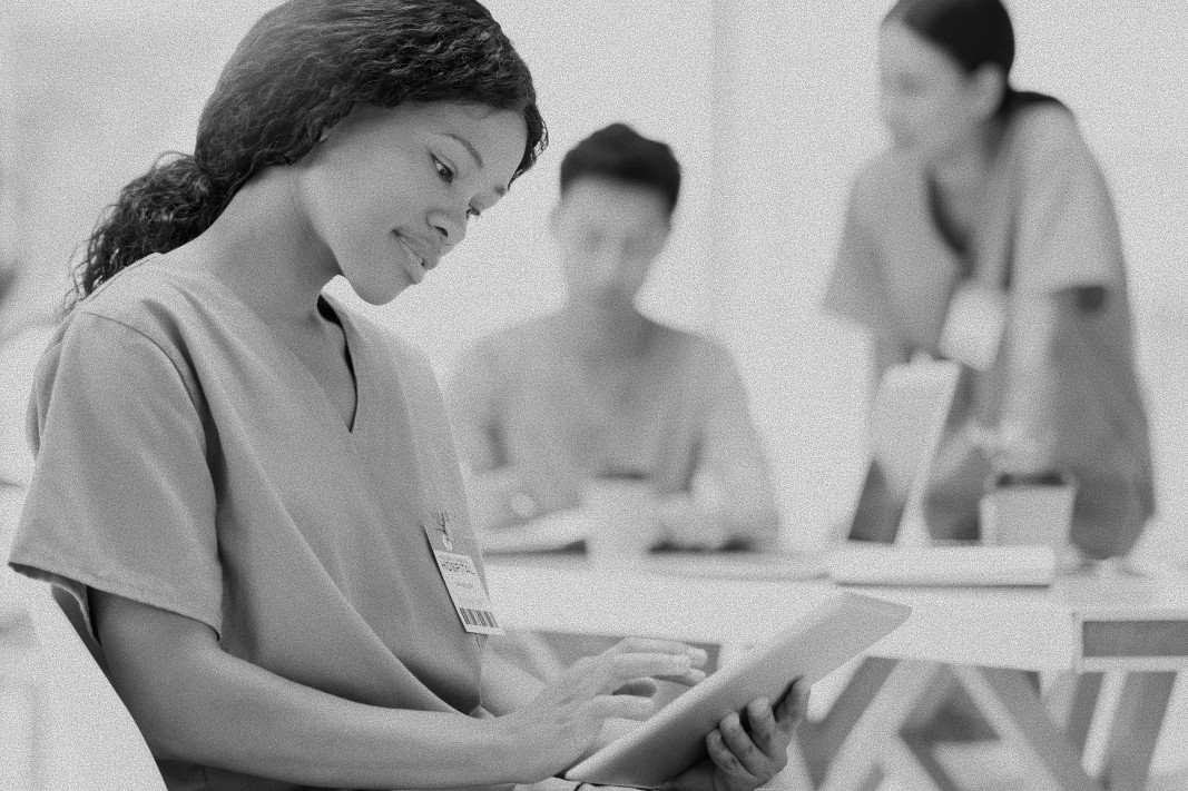 Nurse using clip board