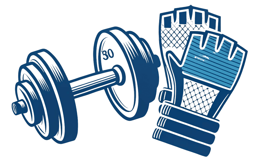 blue bumbbell and gloves icon