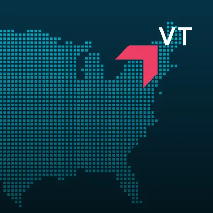 Map highlighting Vermont with a red arrow, representing GIA Group, LLC truck insurance coverage area.