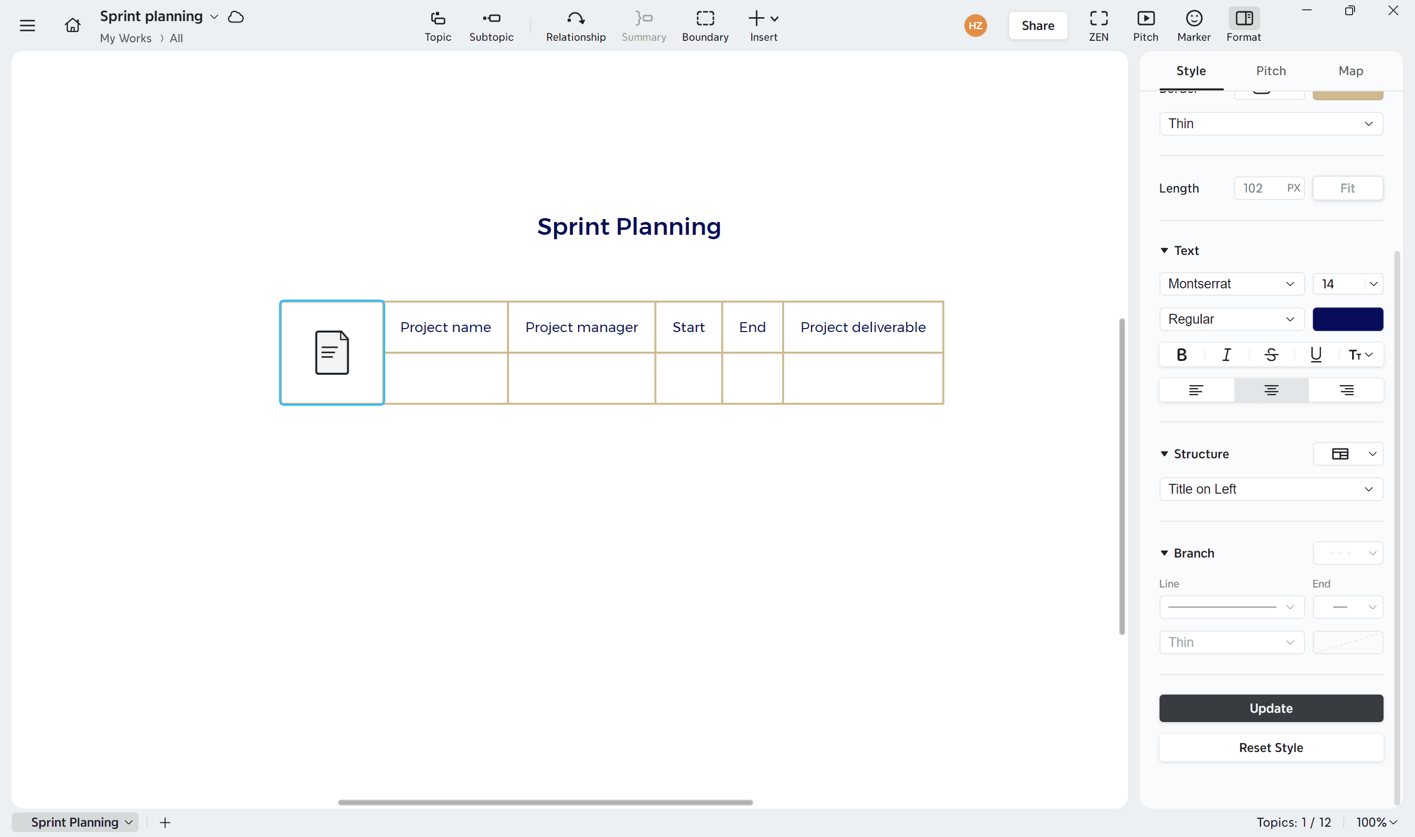 Sprint planning table layout design