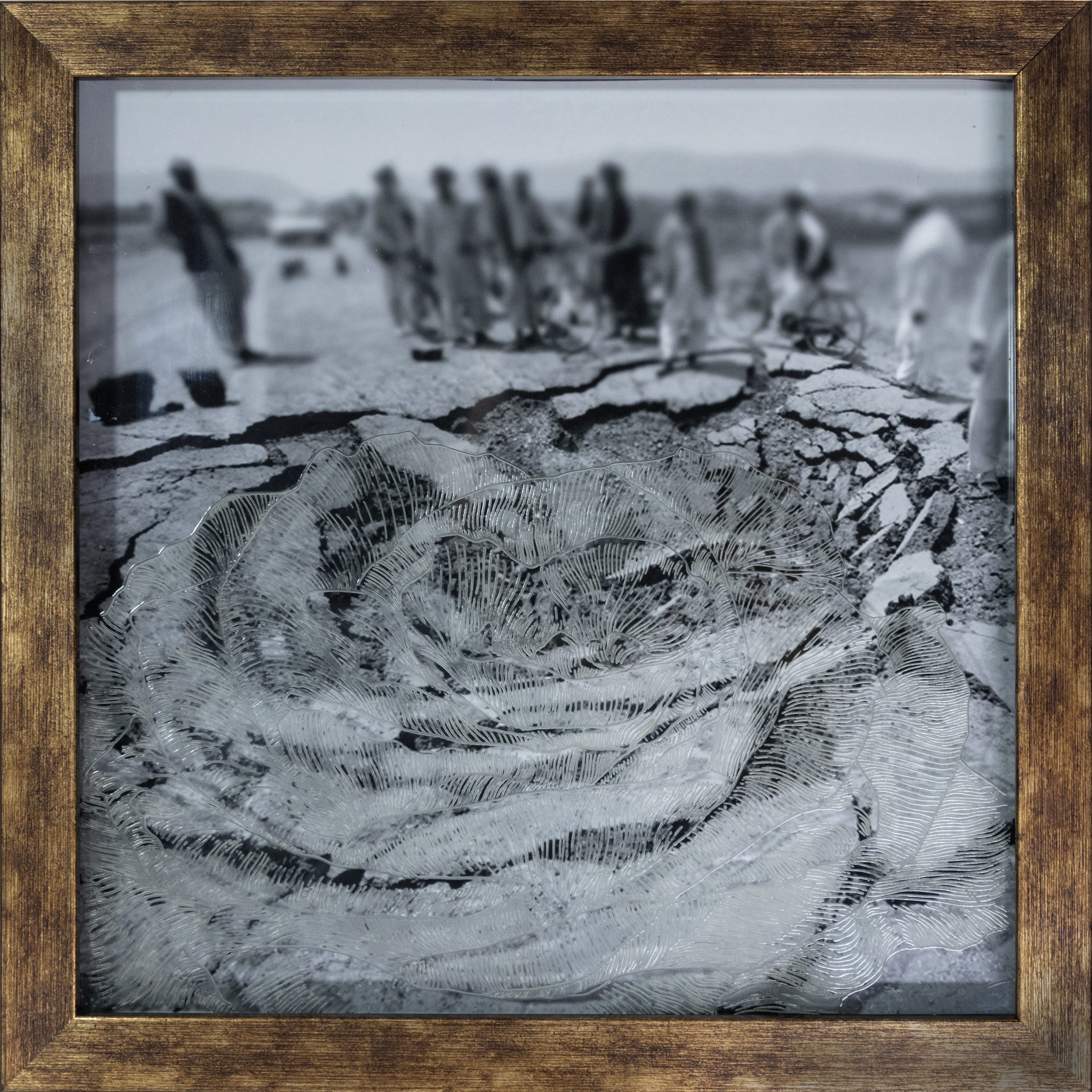 herd of sheep on road painting