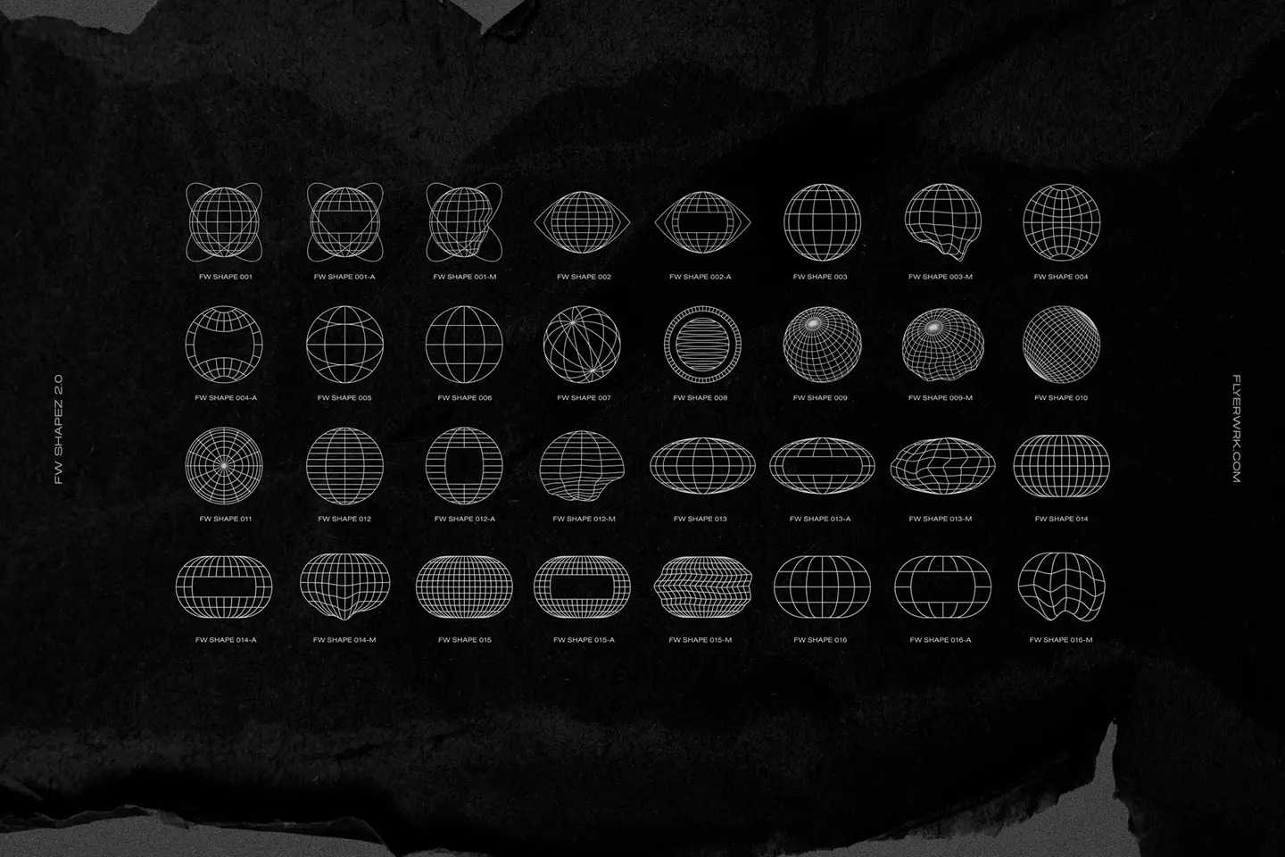 Retro Futuristic Shapes vector collection showing wireframe spheres and globe grid shapes