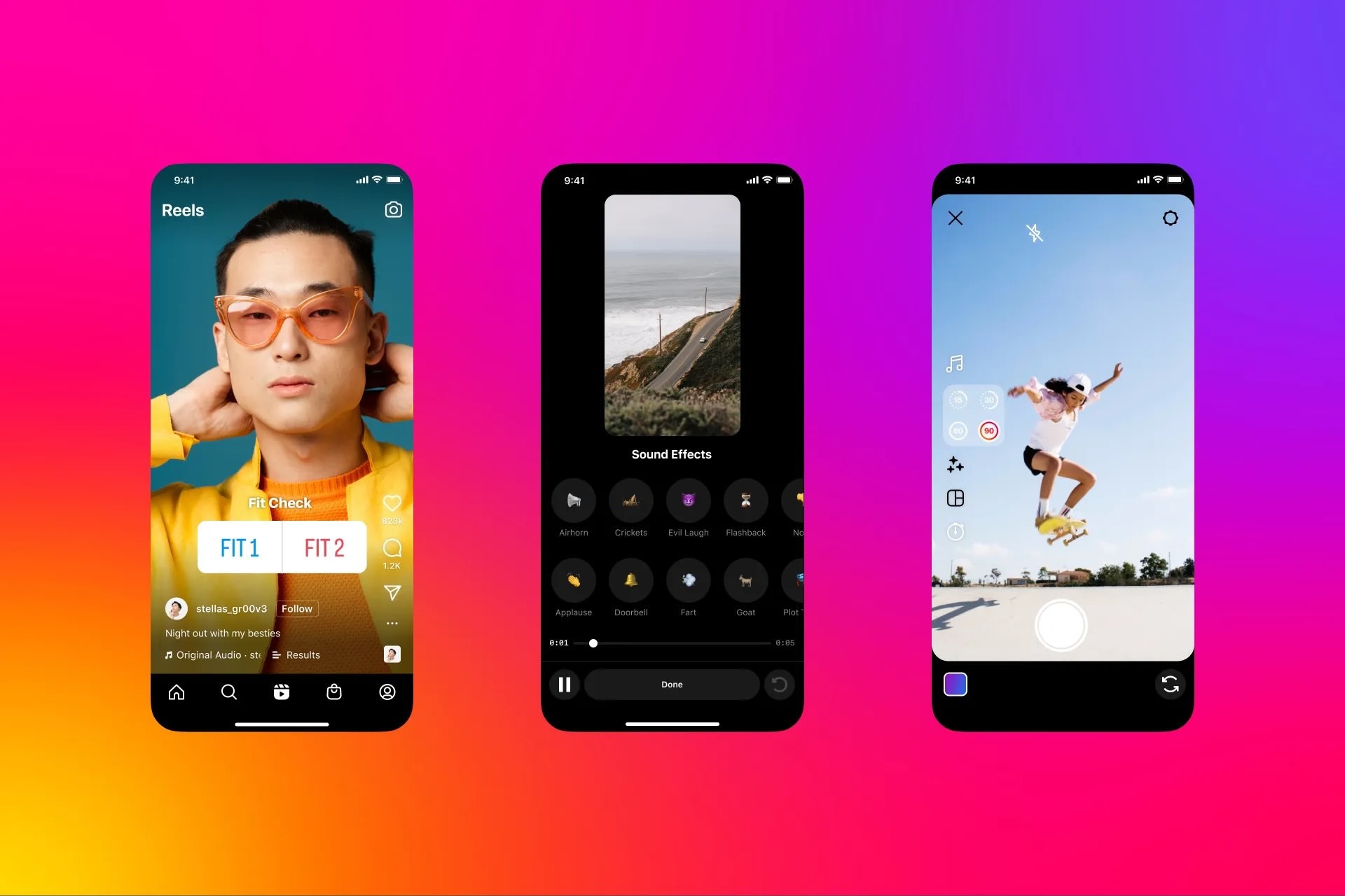 Image with 3 screenshots from Instagram reels feature