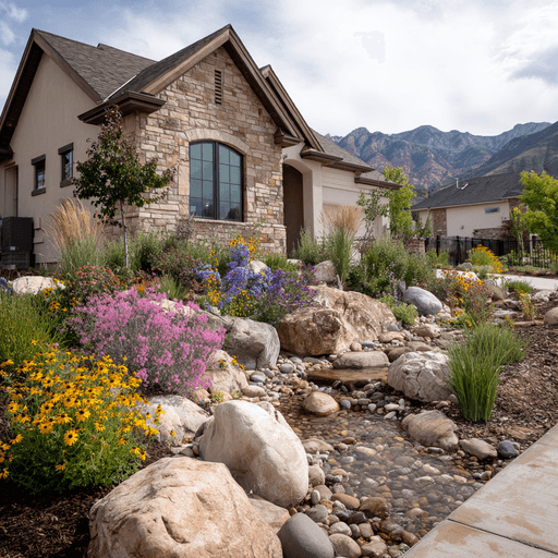 Water-wise landscaping with decorative rock