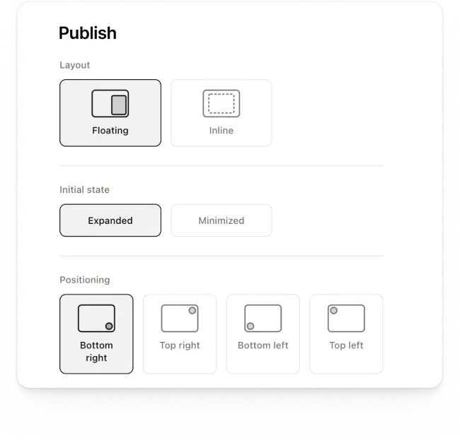 Publish settings panel