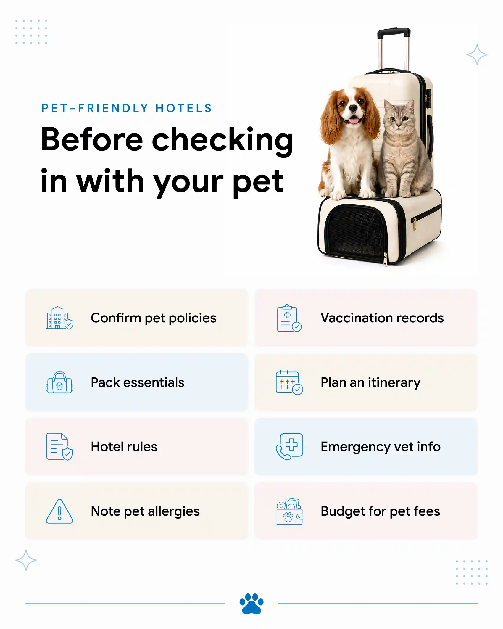 An infographic on reminders for pet owners checking in to pet-friendly hotels in Dubai
