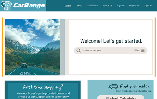 A screenshot of the homepage from the finished prototype of the mock-application.