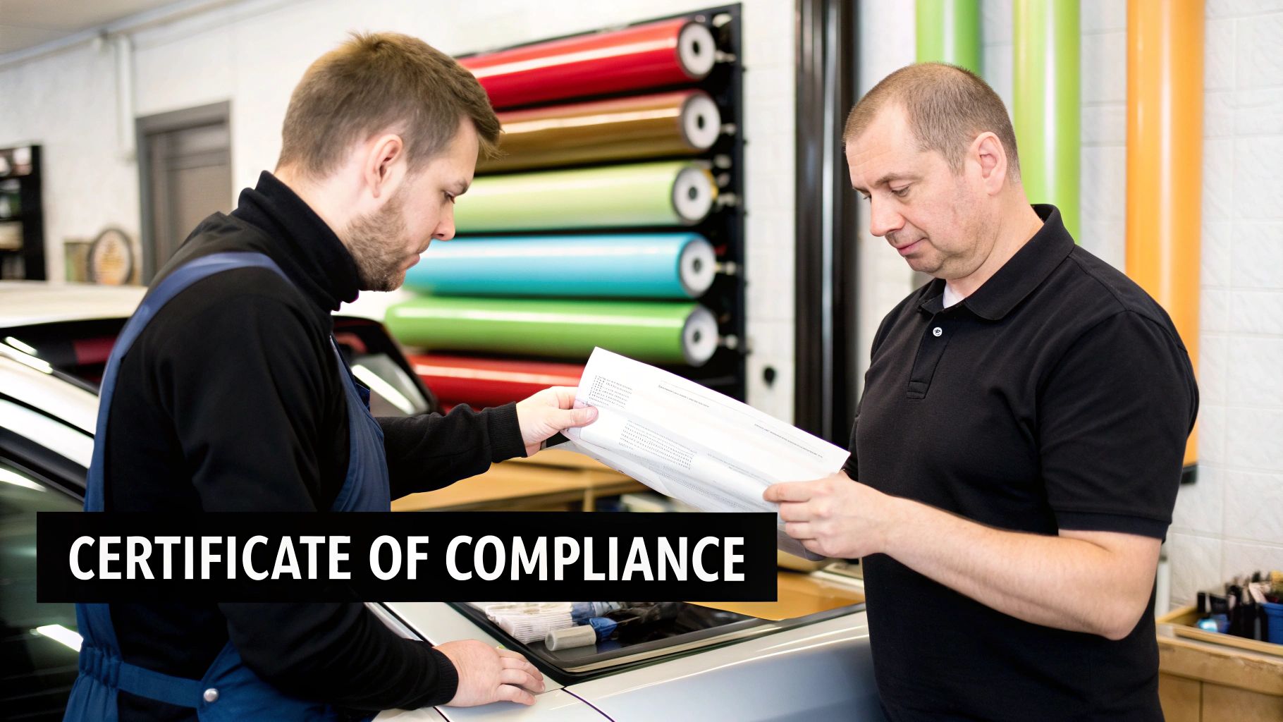 A close-up shot of a car's tinted window with a police car visible in the reflection, symbolizing legal questions.