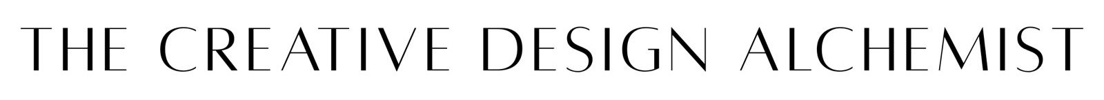 The image features the phrase "The Creative Design Alchemist" in bold, elegant black lettering on a plain white background.