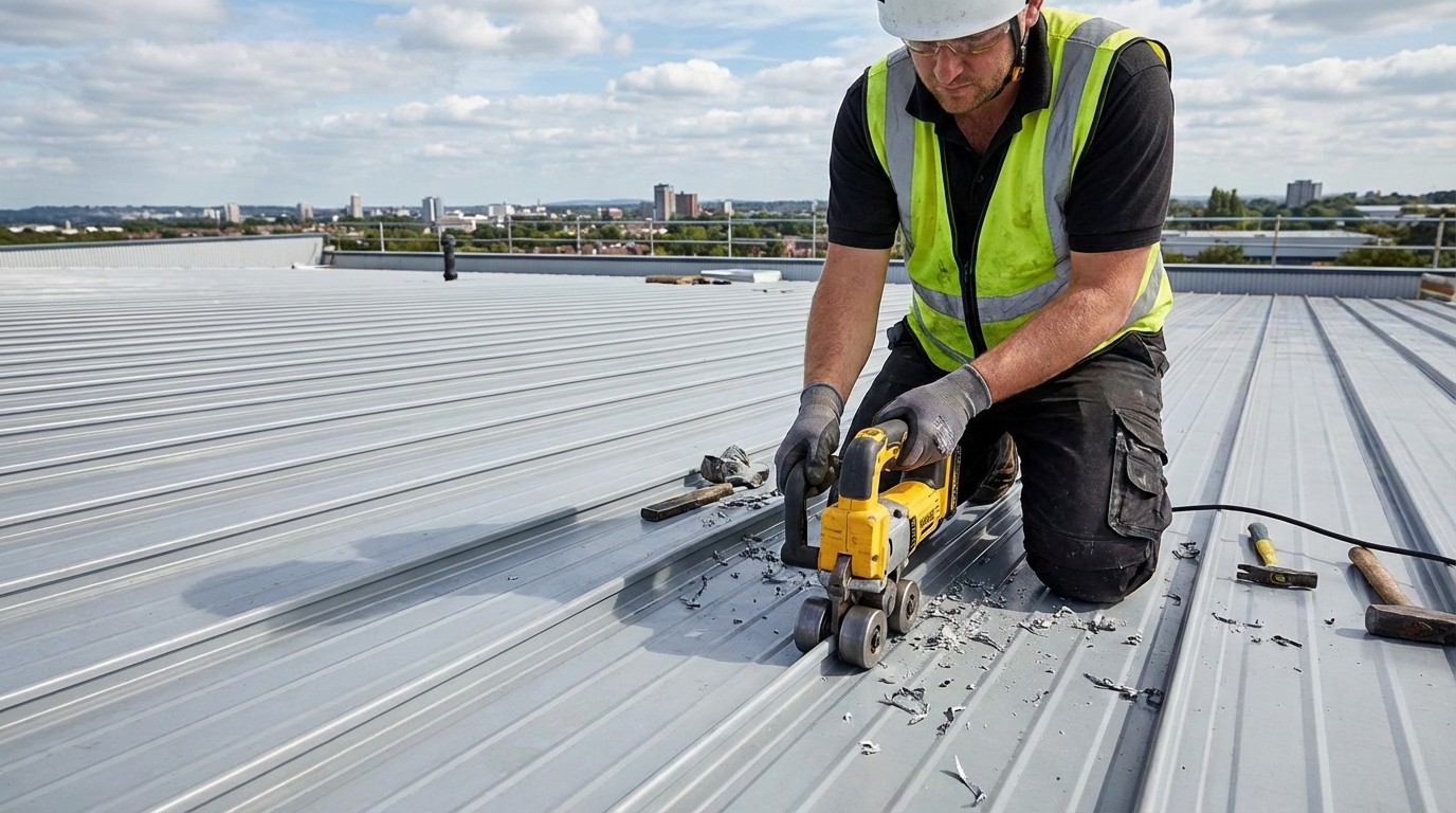 Mechanical seamer tool used for standing seam metal roof installation