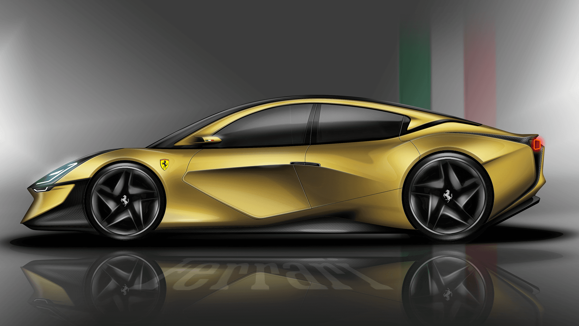 Side view of a concept design project of Ferrari Sedan done at theCraftiqs