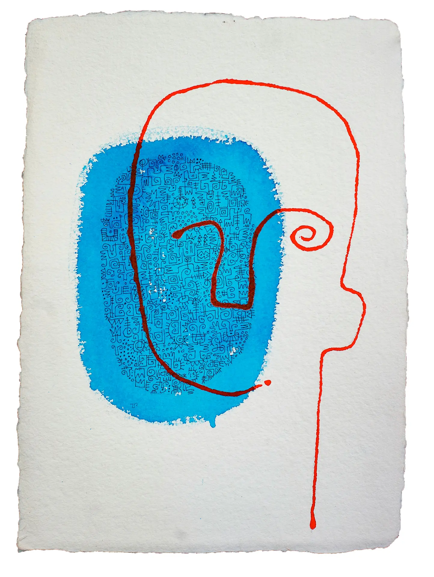 Blue Mask (Santa Fe suites)
(2013). Acrylic and ink on
paper. 17.5 in. × 12 in.
