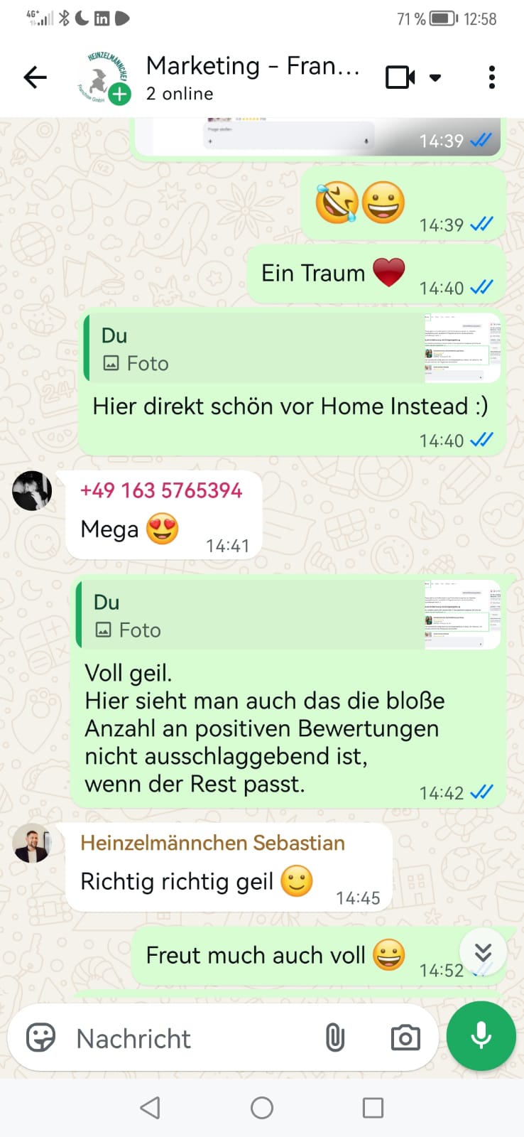 WhatsApp Kundenstimme für Webdesign Nürnberg und SEO Projekt