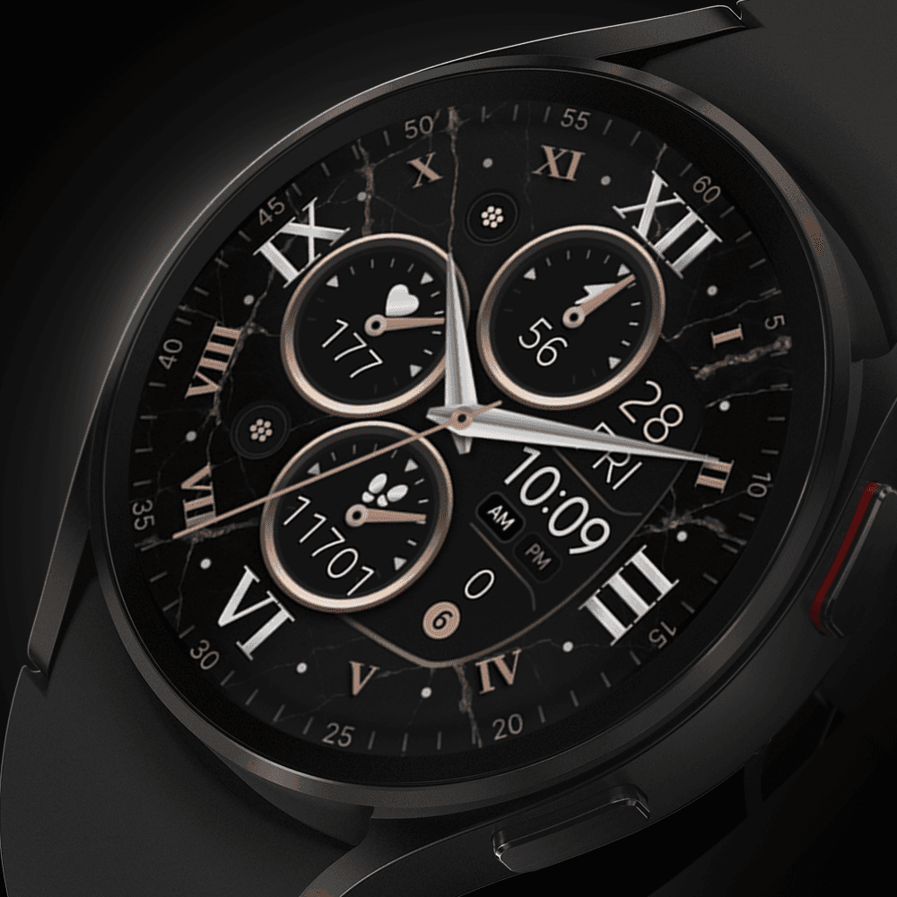 Galaxy watch displaying a hybrid watch face