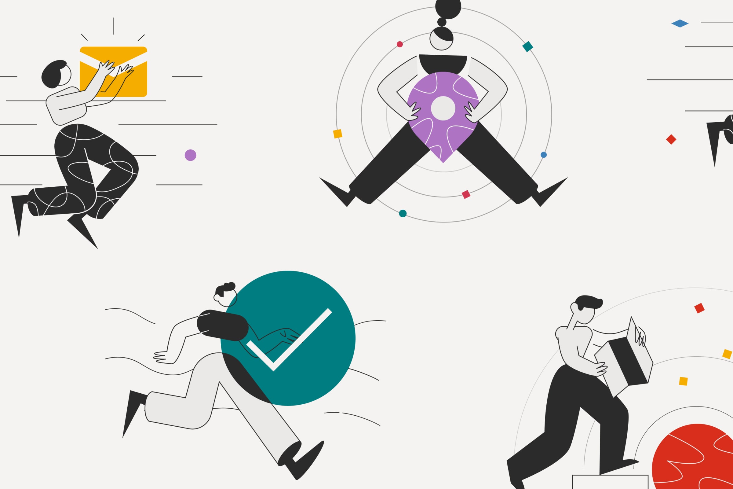 PWC illustrations of people used throughout the app