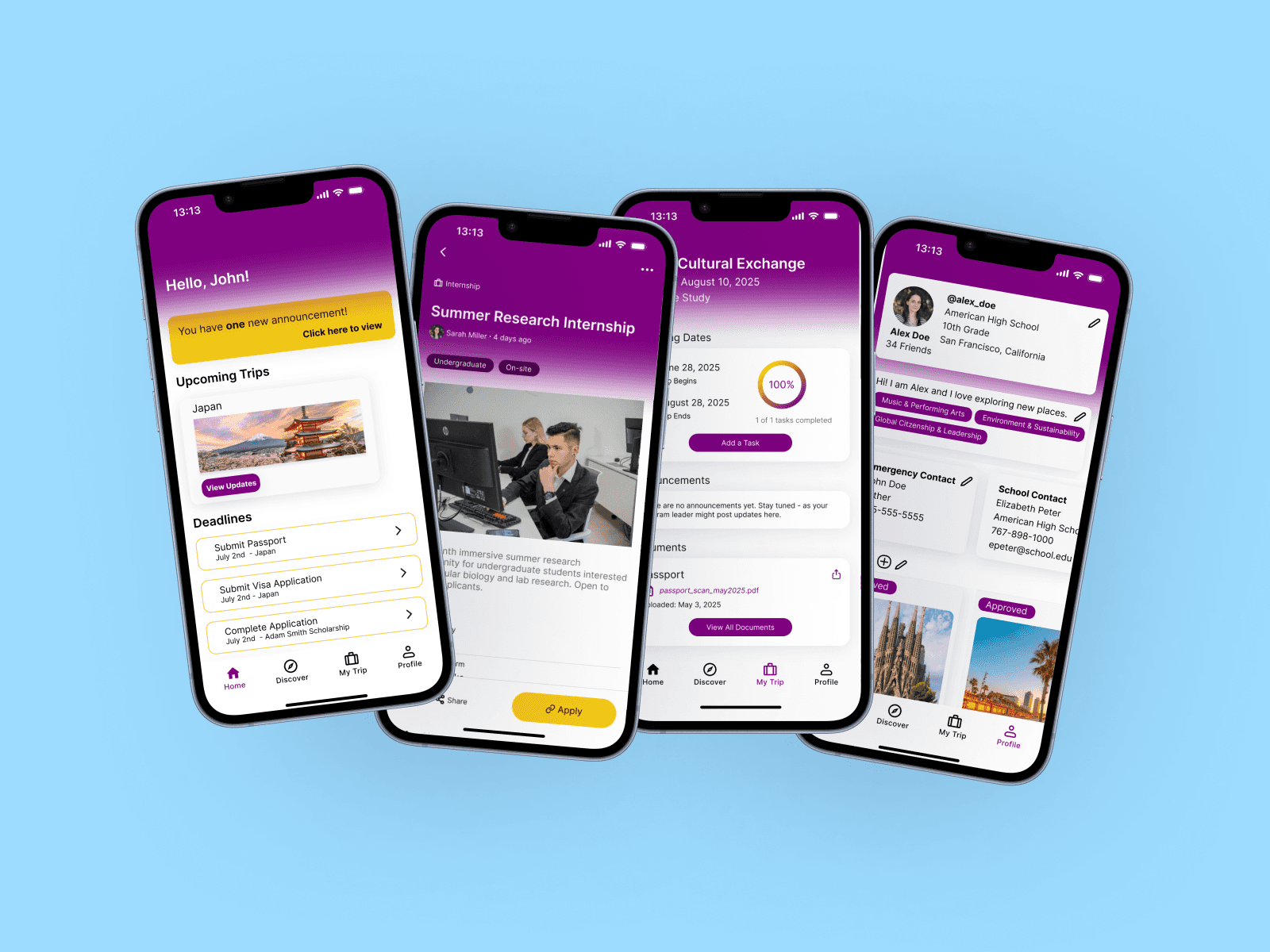 4 iPhones with a prototype of the EMIC mobile application design