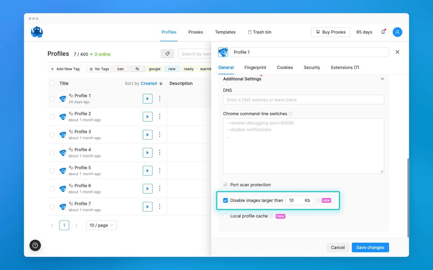 Desativação do carregamento de imagens