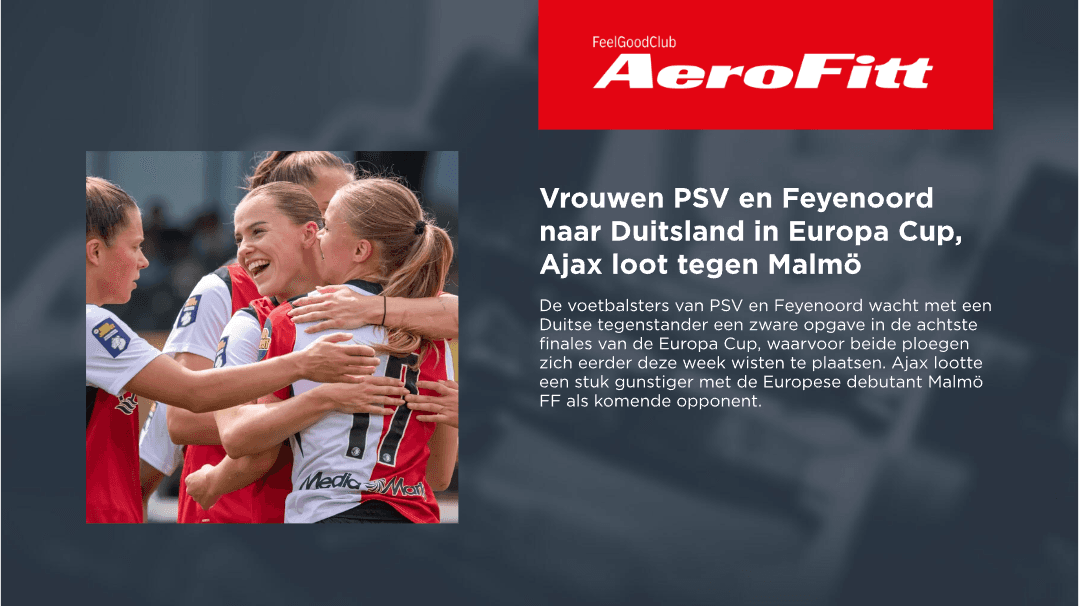 Nieuwstemplate in de huisstijl van sportschool Aerofitt voor narrowcasting