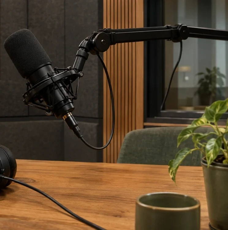 Studio microphone on a boom arm