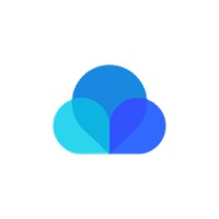 Abstract cloud logo in varying shades of blue on a white background.