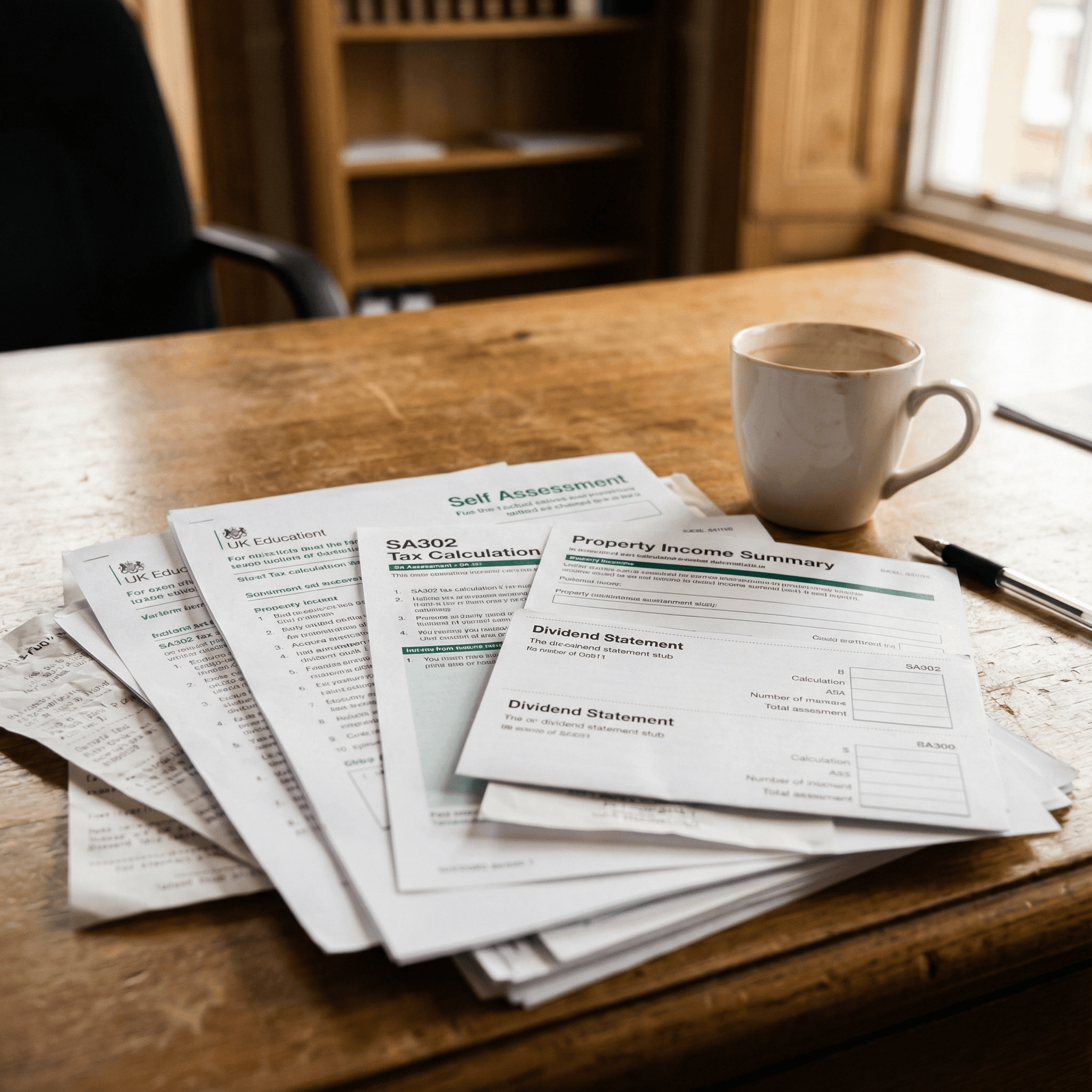 A professional woman with short dark hair wearing a beige blouse stands in a busy office.