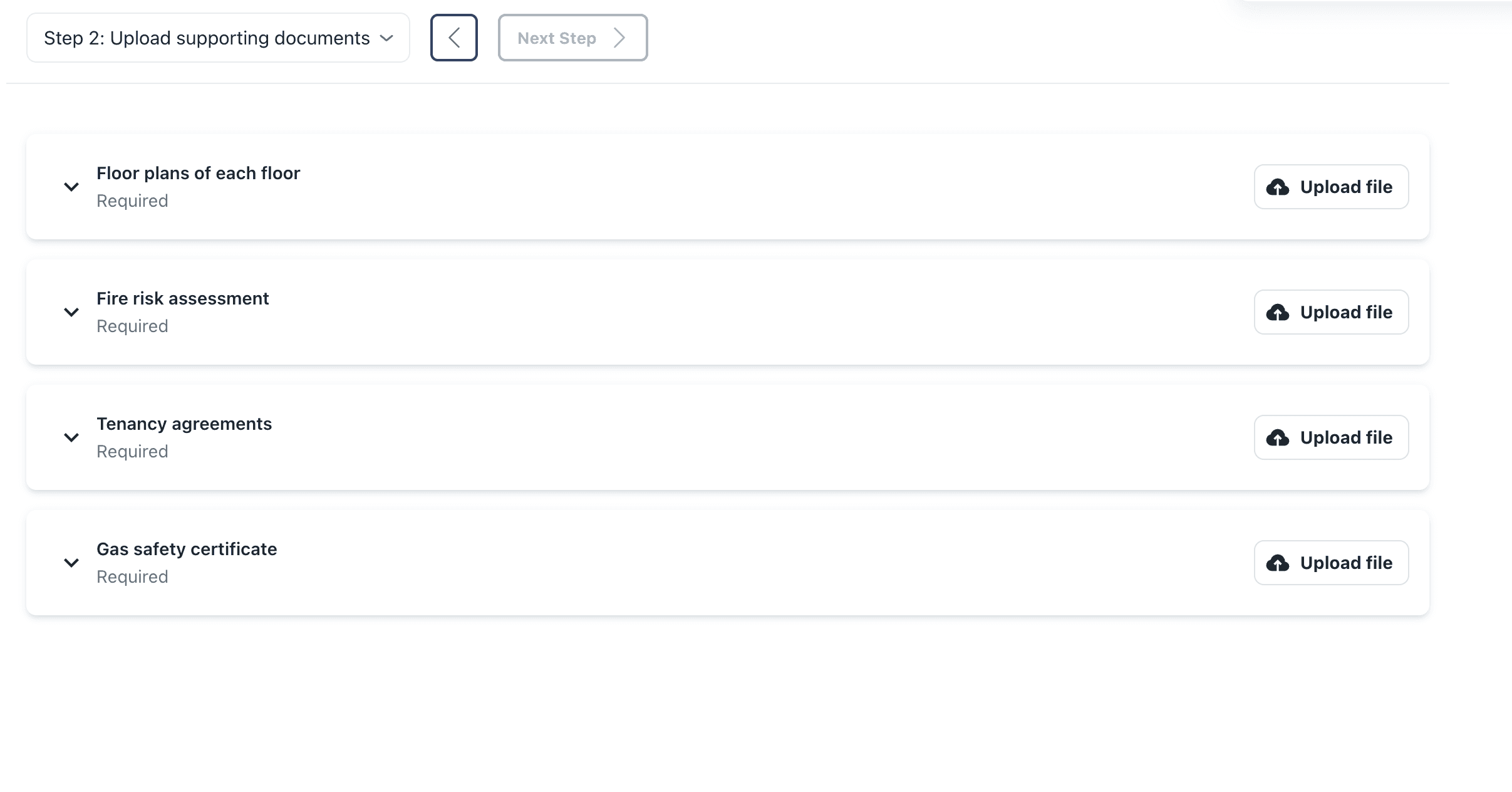 List-style checklist for document upload phase in Barnab’s application process.