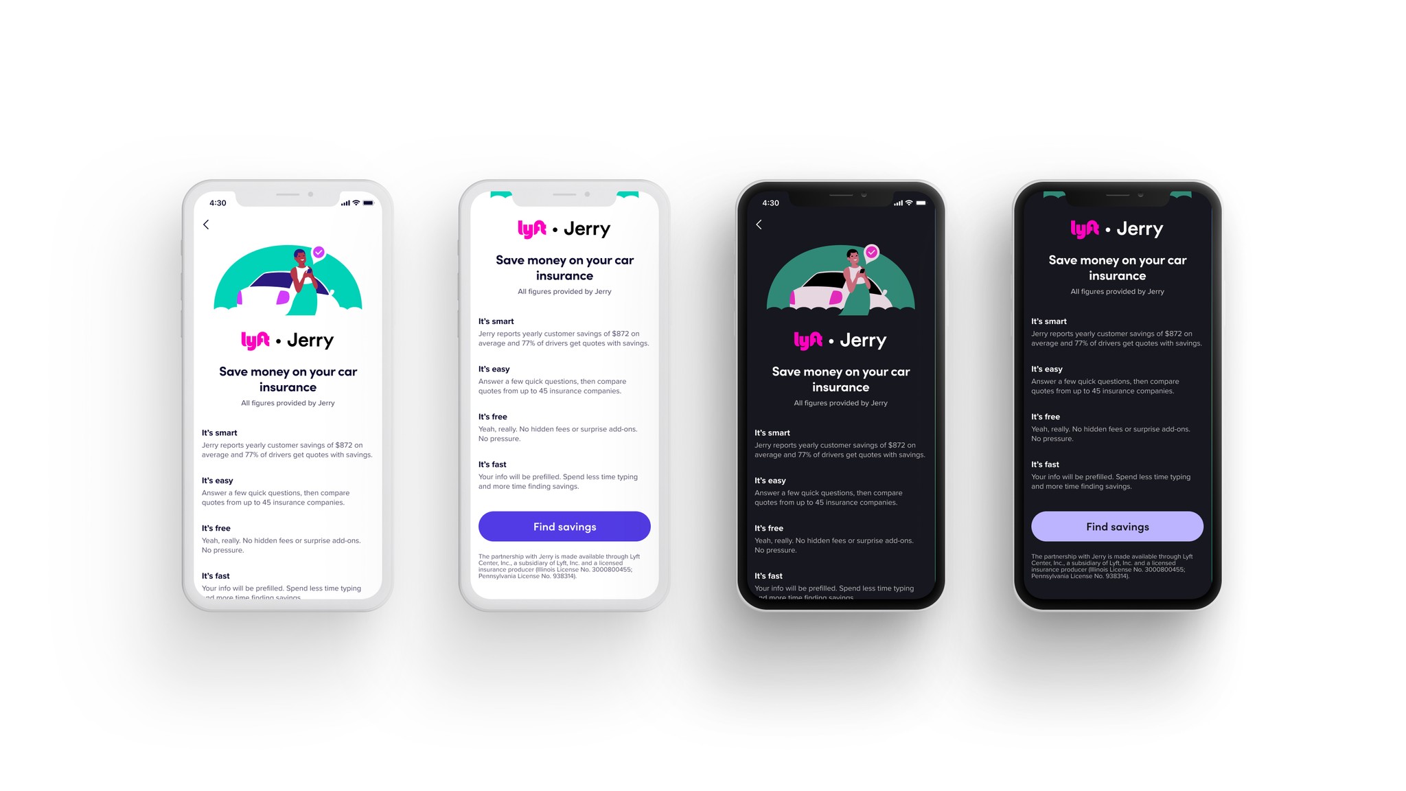 Light and dark mode versions of an insurance landing page