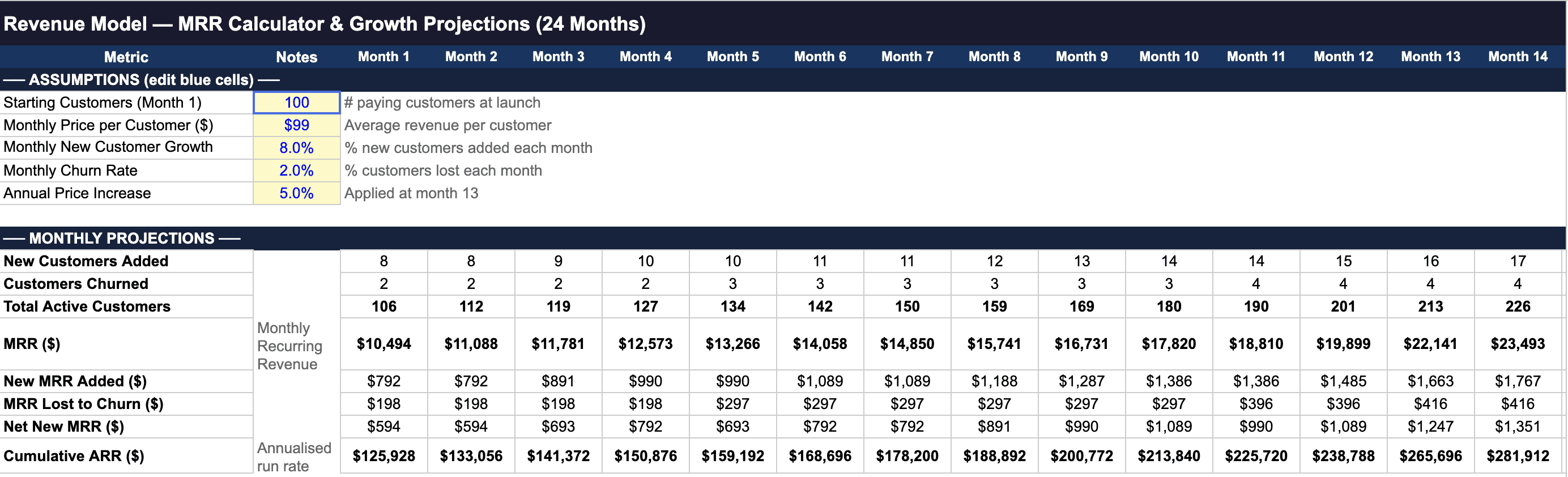 Financial Model Template Revenue Model Screenshot