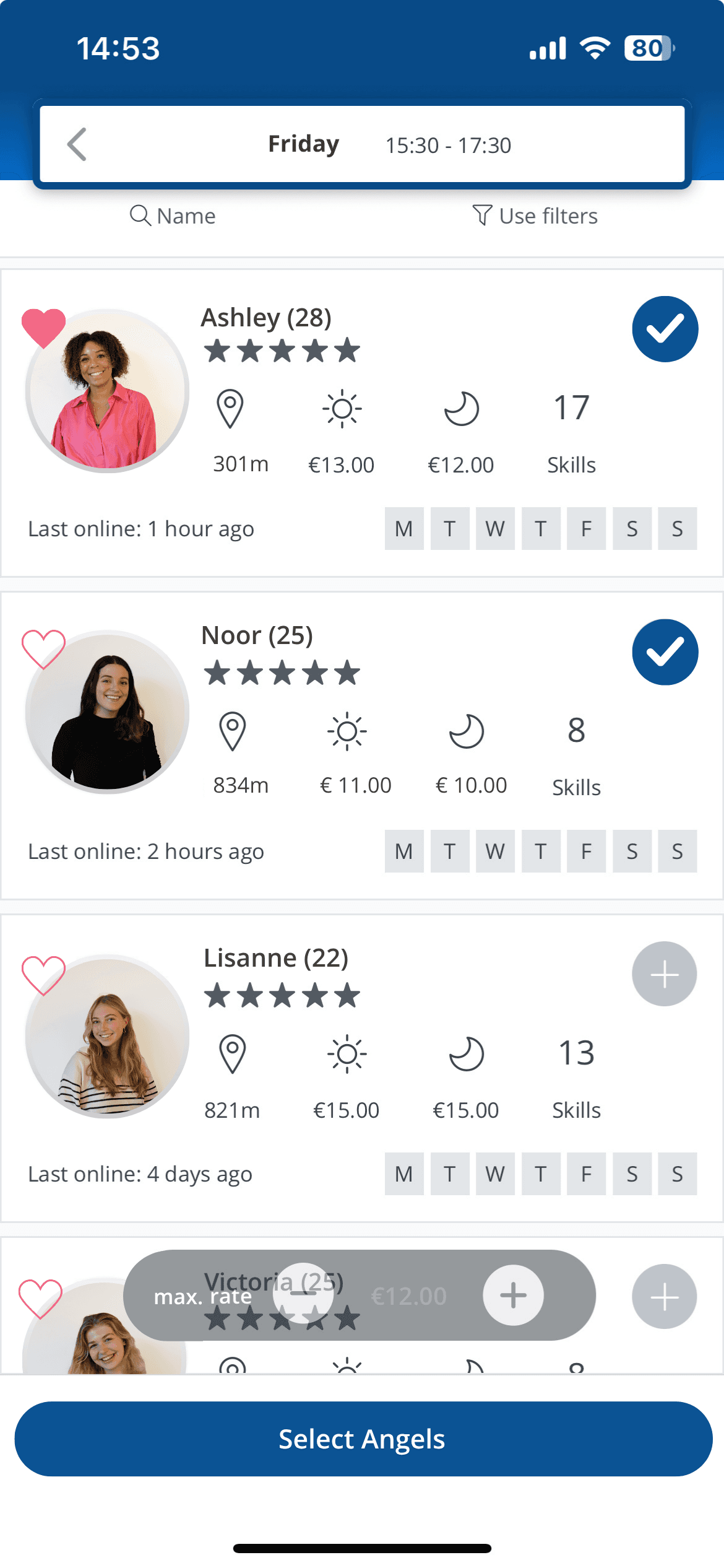 App screenshot how to select an Angel