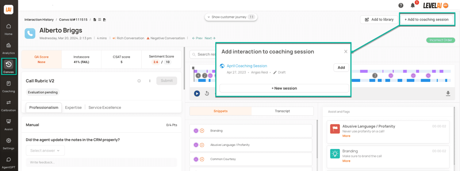 Convos: Add interaction to coaching session