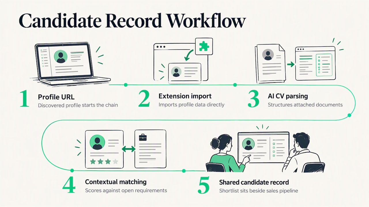 Profile URL becomes a shared ATS and CRM record