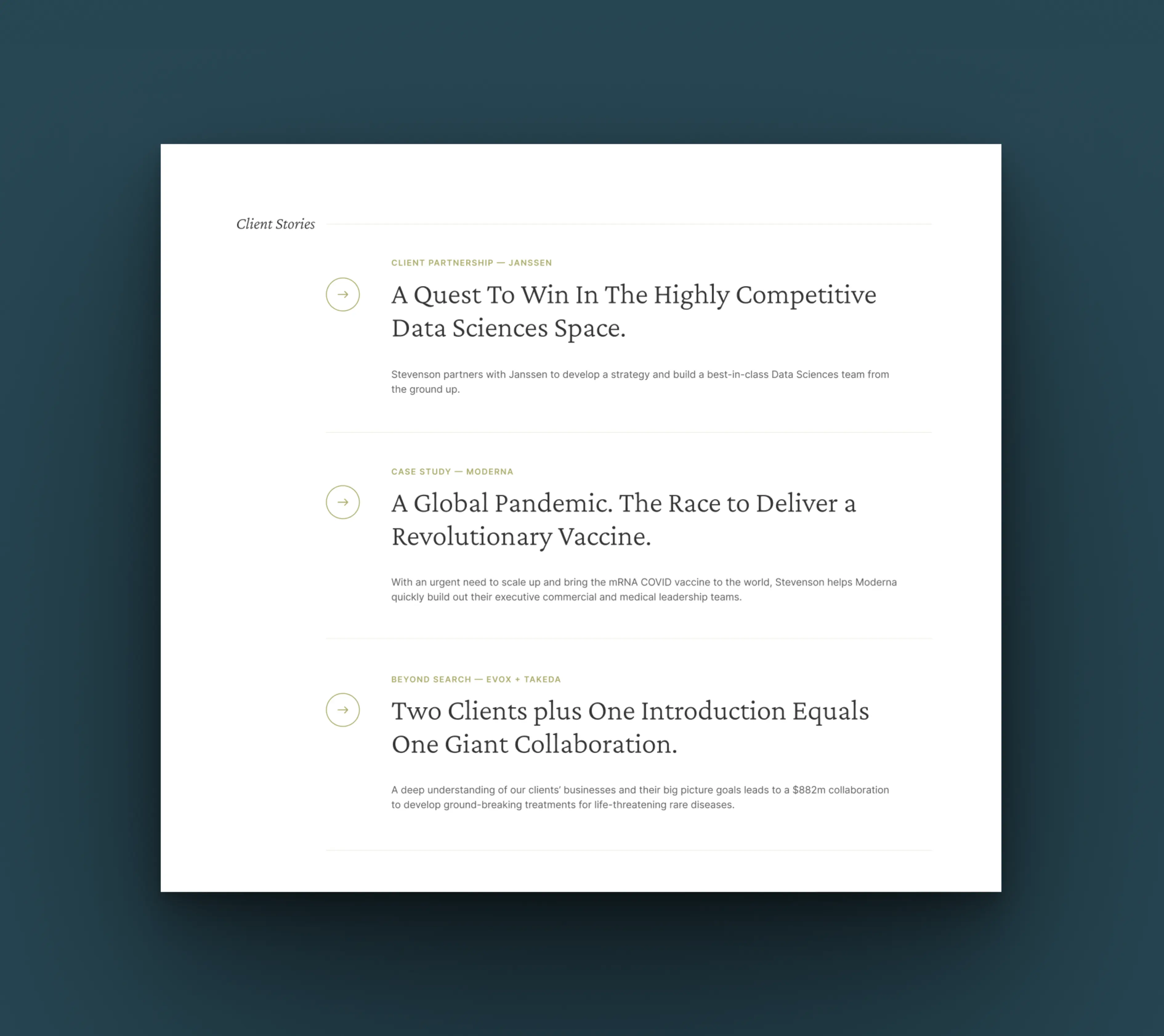 Stevenson Search Partners content page on website
