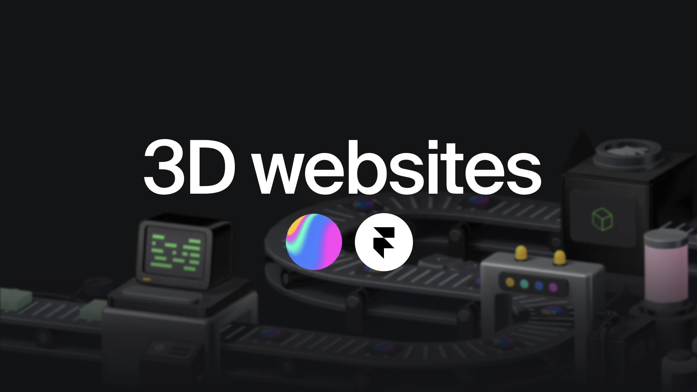 Illustration of 3D website design tools with colorful logos