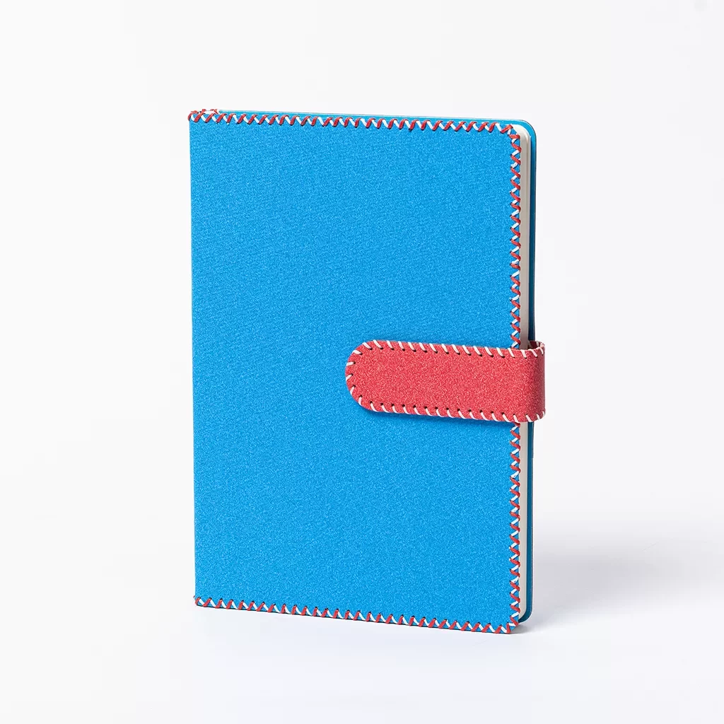 A5 hardcover journal with magnetic flap and hand stitching custom branded