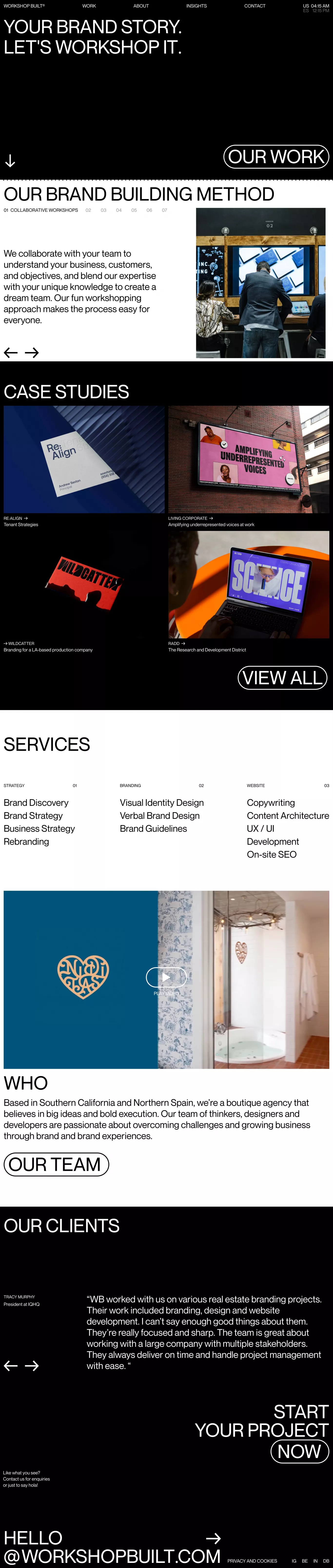 Workshop Built portfolio page screenshot showcasing Design and Tech design