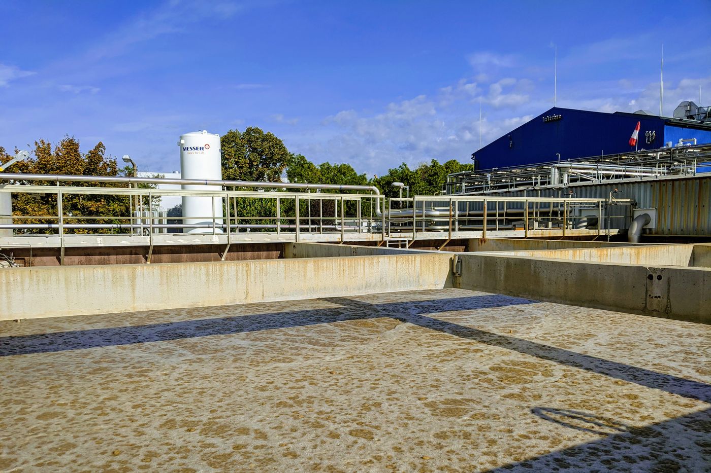 Aerated activated sludge basin at the Xellia Pharmaceuticals wastewater treatment plant, Budapest, Hungary