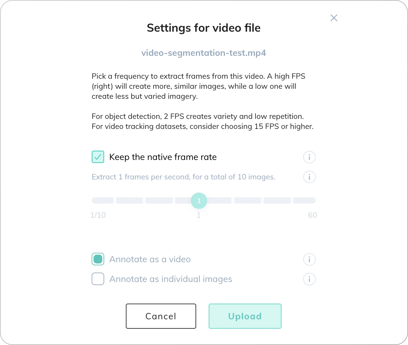 settings for video file in v7