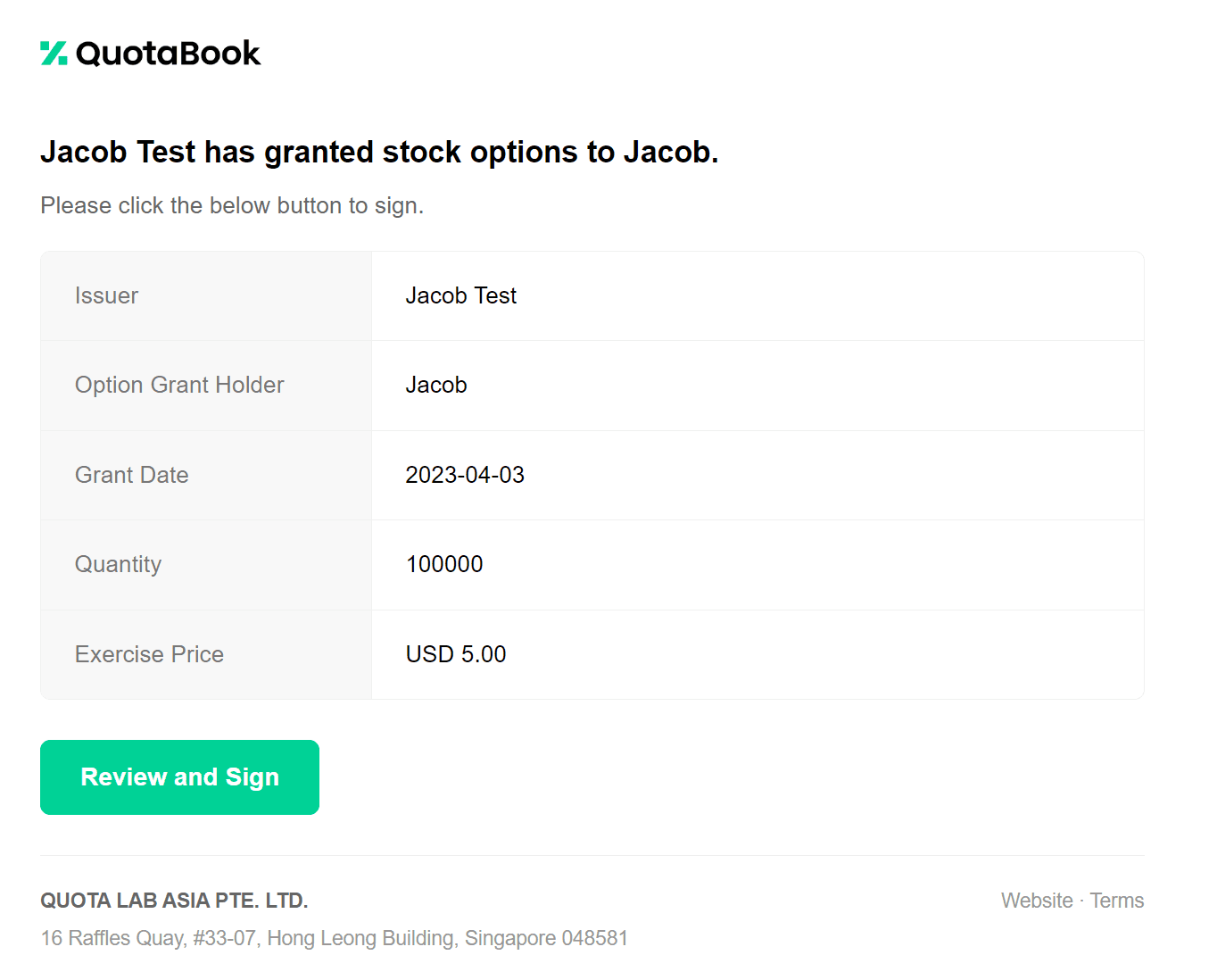 registers stock option signings